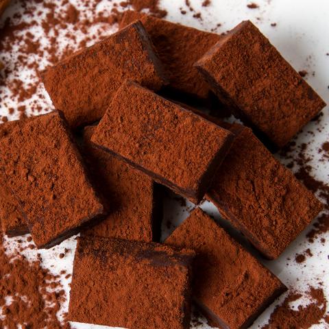 A plate of rosemary chocolate truffles.